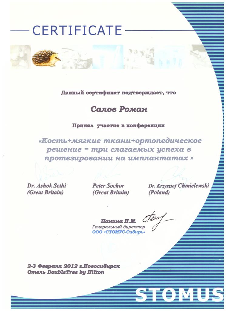 Сертификат Салов Роман Николаевич