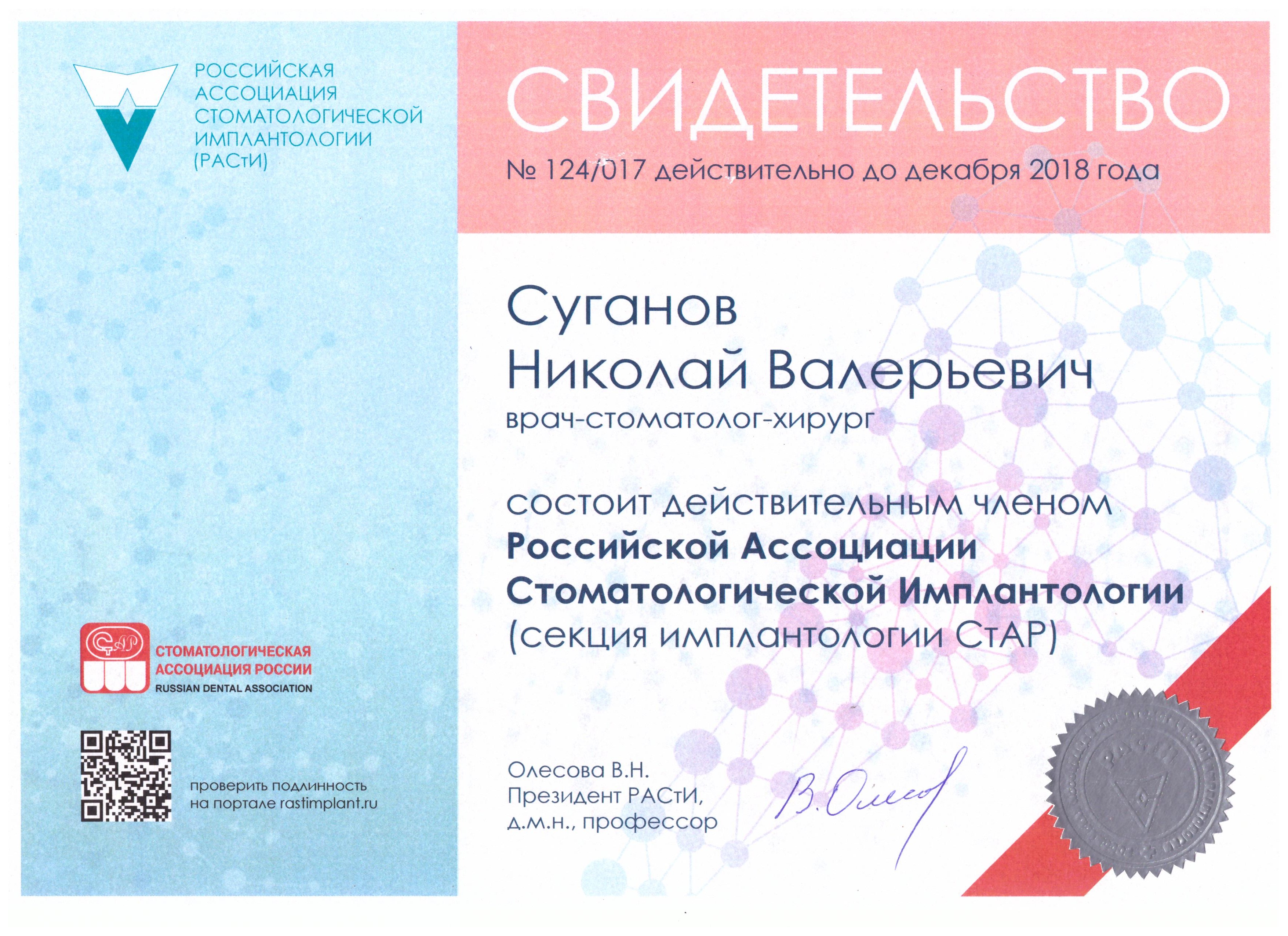 Сертификаты Суганов Николай Валерьевич